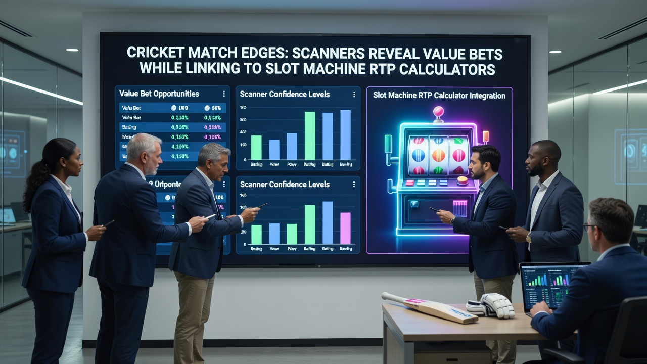 Integrated dashboard showing cricket scanner alerts next to slot RTP percentages and payout frequency charts