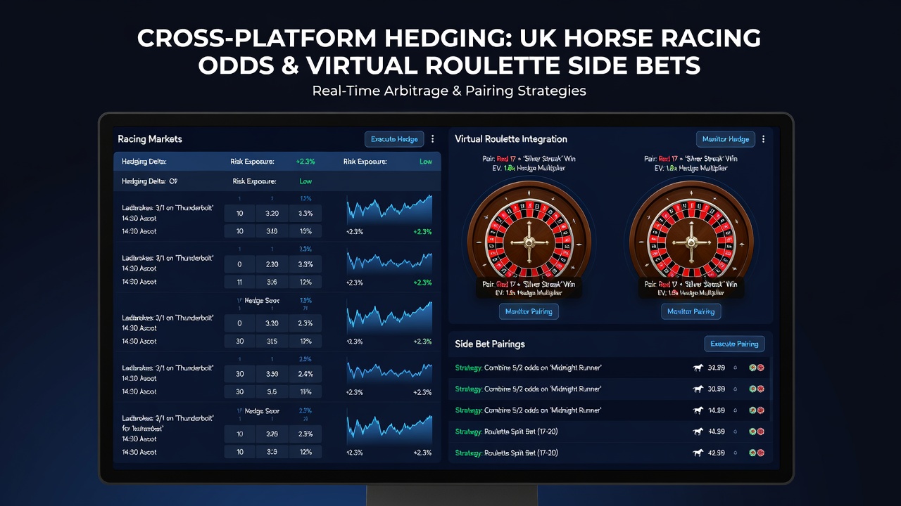 Screenshot of layered hedging calculator showing horse racing odds paired with virtual roulette side bet allocations