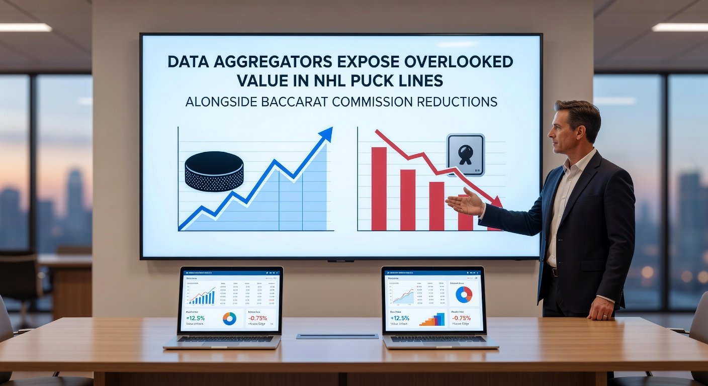 Split-screen view of NHL game analytics and baccarat table commission adjustments on a licensed betting platform