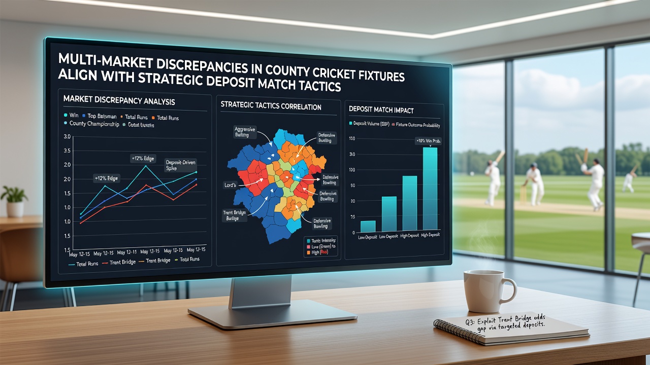 Digital interface displaying multiple cricket betting markets with deposit bonus indicators and platform dashboards