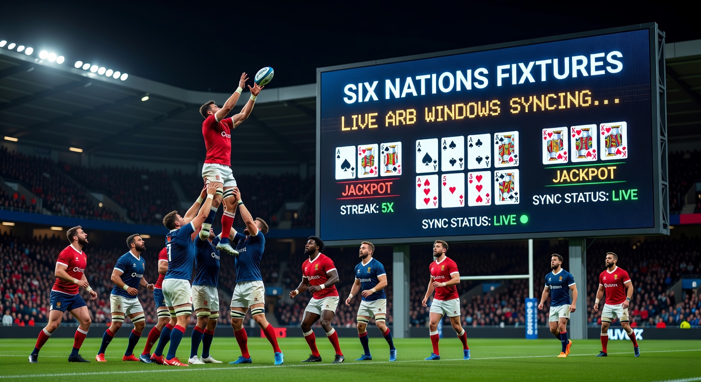 Close-up of a tablet displaying synchronized betting odds and video poker streak analysis during a rugby broadcast