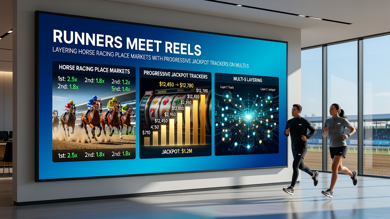 Detailed view of synchronized horse racing place odds and progressive jackpot meters updating across different betting sites