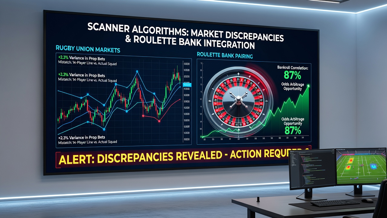 Roulette interface displaying bankroll allocation linked to rugby scanner outputs on a multi-license gaming site