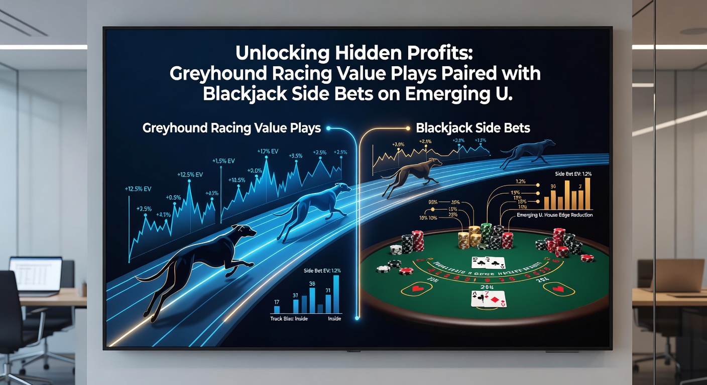 Close-up of a blackjack table on a sleek UK betting app, showing side bet options like Perfect Pairs highlighted amid greyhound race odds in split-screen view